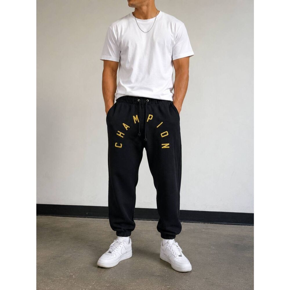 Champion Reverse Weave Jogger Sweatpants XL Black Embroidered Logo